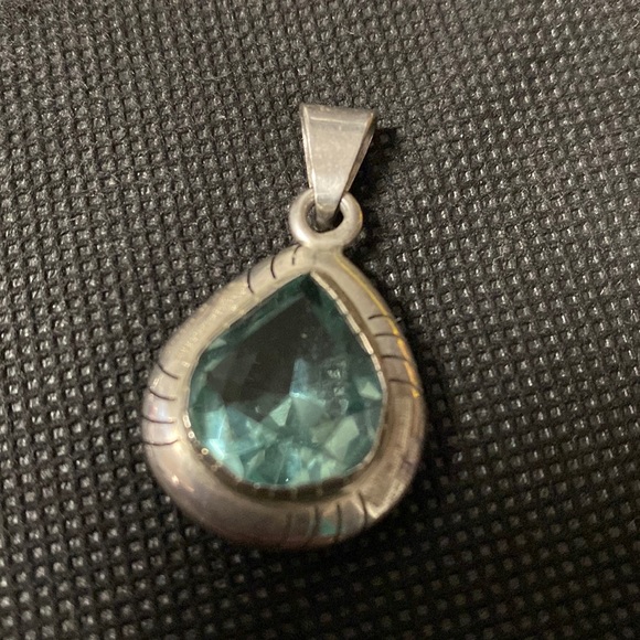 Vintage Sterling 925 silver & Aquamarine stone pendant with Necklace with bag - Picture 5 of 13